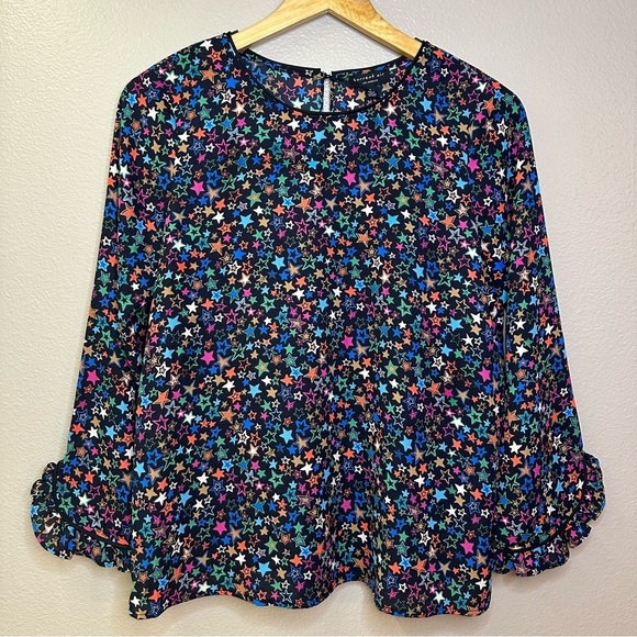 NWT Current Air Star Print Multicolor Flowy Ruffle Blouse - Picture 8 of 9